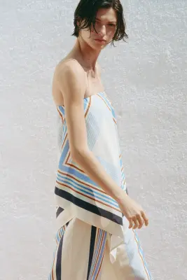 Top bandeau asymétrique - Beige clair/rayé — photo 1