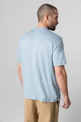 T-shirt Bleu Calanques Col Rond Manches Courtes en Lin / Elasthanne — photo 4