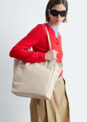 Tote bag en cuir avec bandoulières à boucles - Beige clair — photo 2