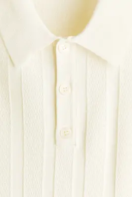Regular Fit Textured-knit polo shirt - Crème — photo 5