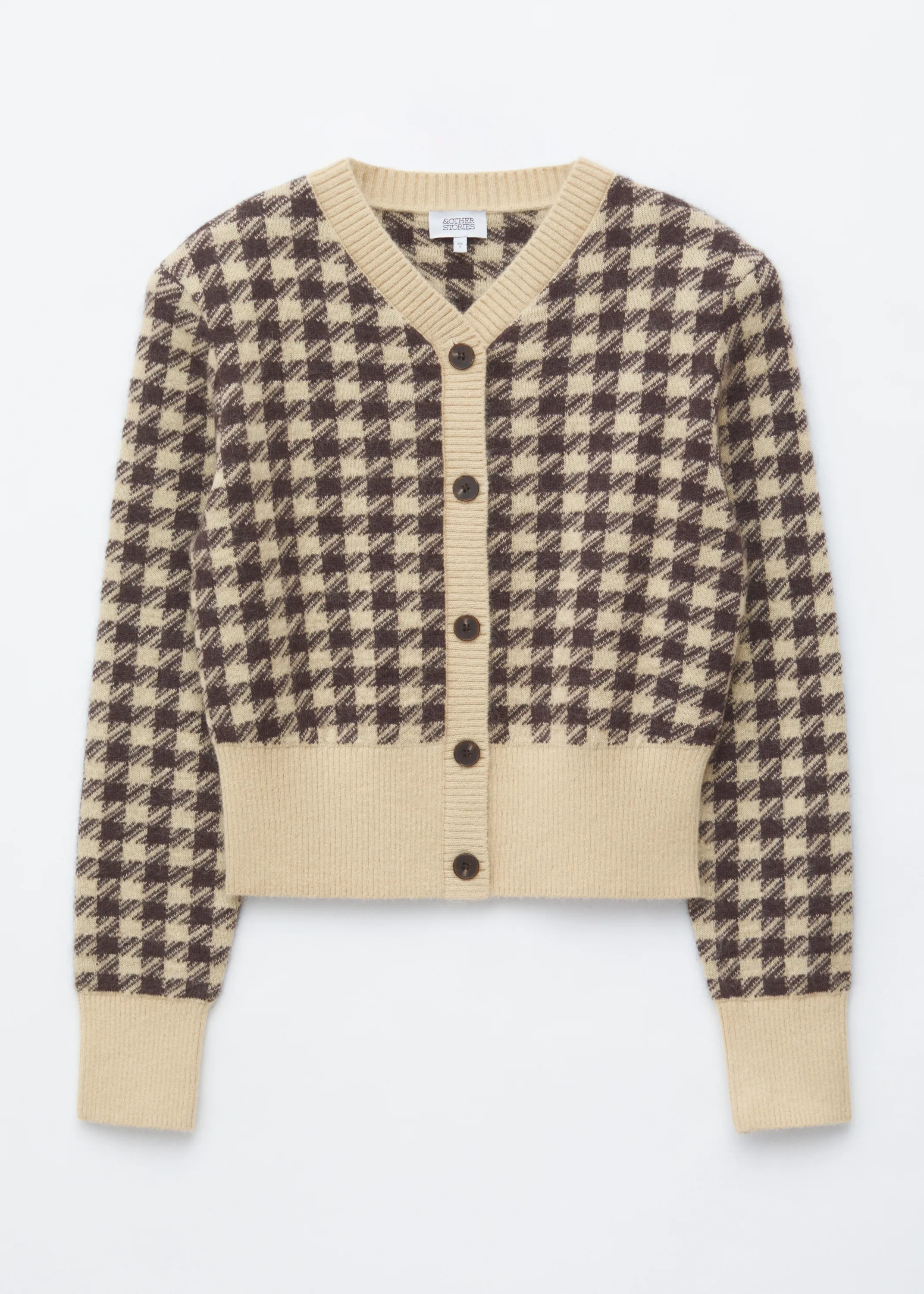 Cardigan en mohair mélangé à motif jacquard - Crème/Brun