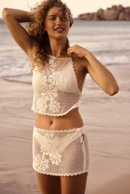 Top de plage façon crochet avec dos ouvert - Blanc — photo 1