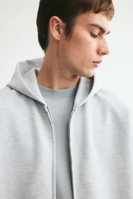 Veste à capuche zippée Oversized Fit en interlock - Gris clair chiné — photo 3