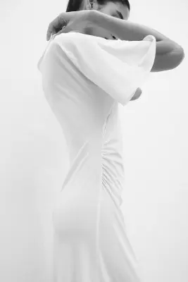 Robe T-shirt drapée - Crème — photo 3