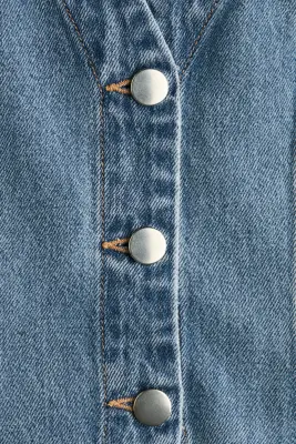 Veste à encolure en V en denim - Bleu denim clair — photo 4