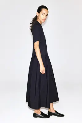 ROBE MIDI À TAILLE BASSE ET PANNEAU CONTRASTÉ - BLEU MARINE — photo 3