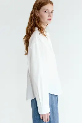 Chemise oversize en popeline - Blanc — photo 2
