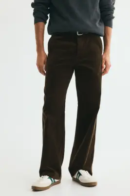 Pantalon Relaxed Fit en velours côtelé - Vert kaki foncé — photo 1