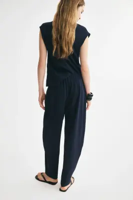 Pantalon barrel en jersey - Bleu marine — photo 2
