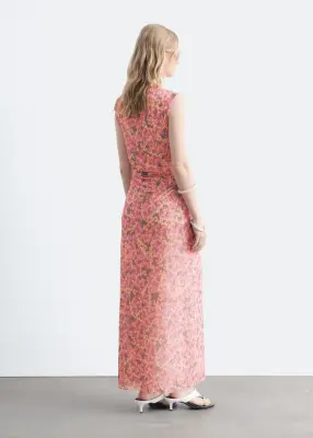 Robe drapée sans manches - Rose / Motifs fleuris — photo 5