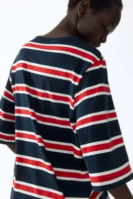 T-shirt loose en coton - Bleu marine/rayé — photo 3