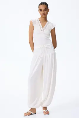 Pantalon ballon froissé - Crème — photo 1