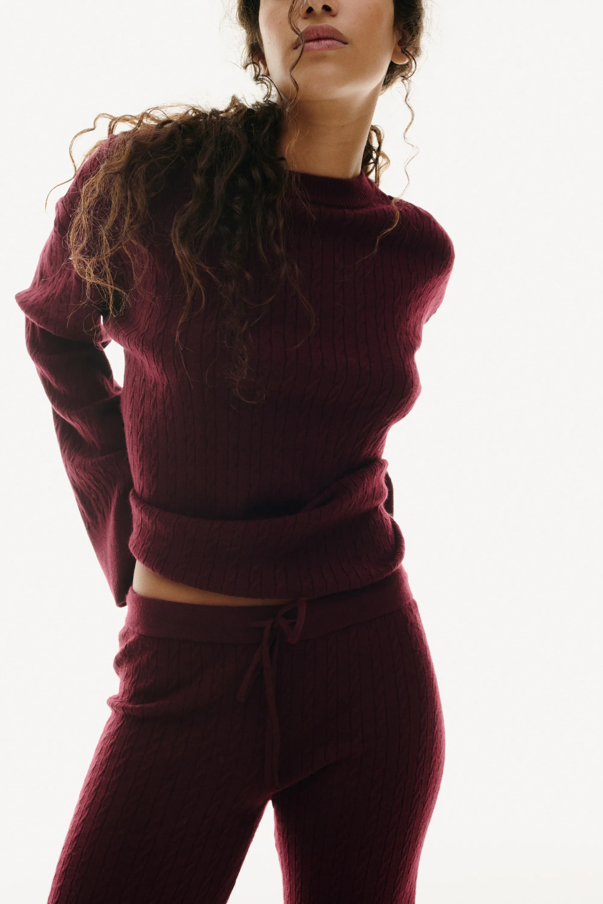 Pantalon en maille torsadée - Bordeaux