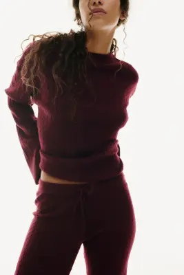 Pantalon en maille torsadée - Bordeaux — photo 1