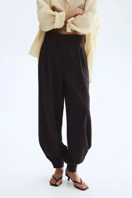 Pantalon en twill avec jambes ballon - Marron foncé — photo 3