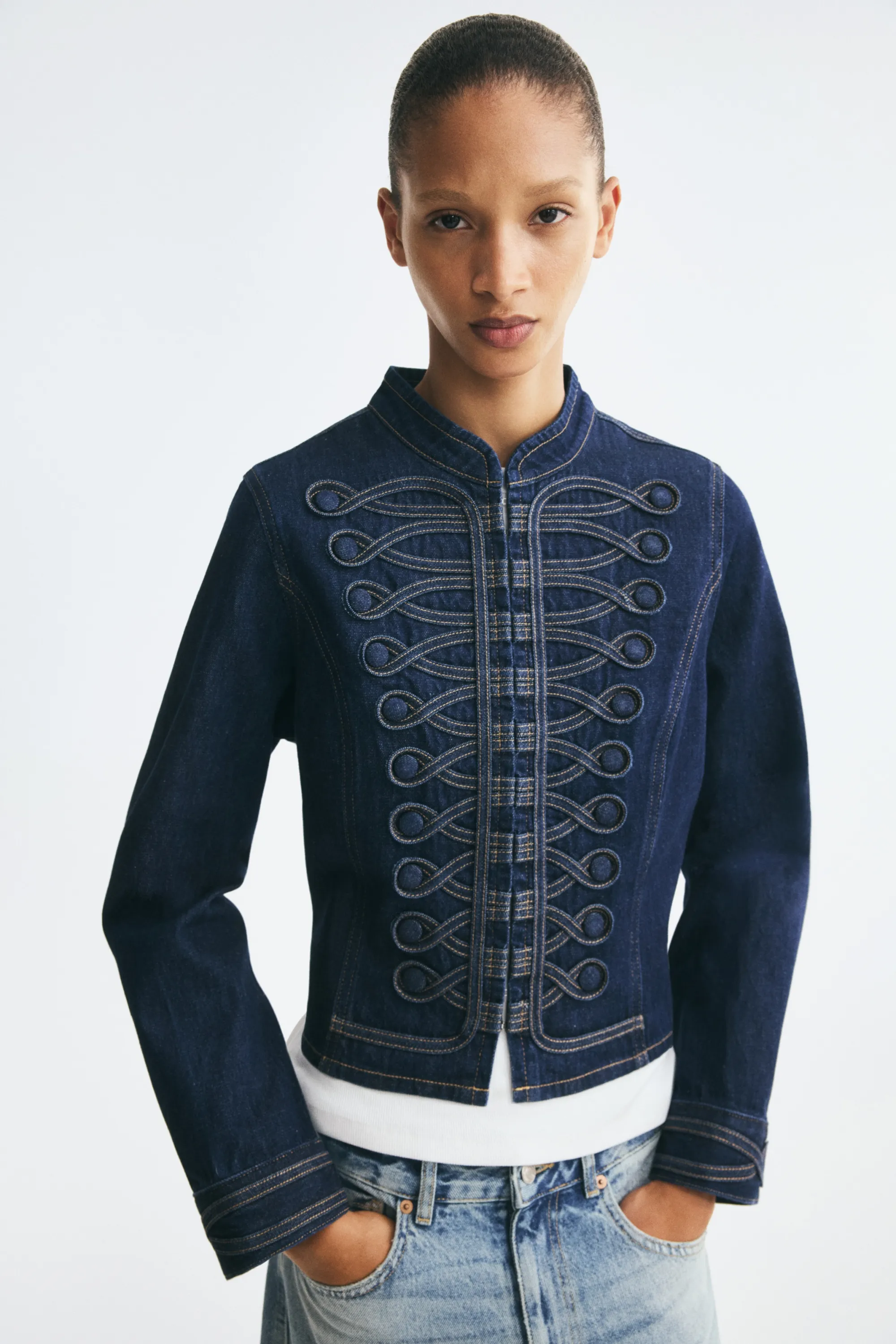 Veste en denim avec pattes boutonnées - Bleu denim foncé