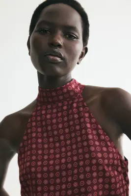 Robe avec détail noué et base en pointes - Violet foncé/fleuri — photo 2