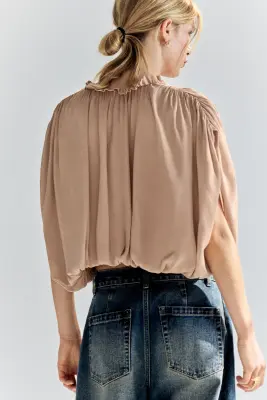 Blouse oversize avec base à effet boule - Beige — photo 3