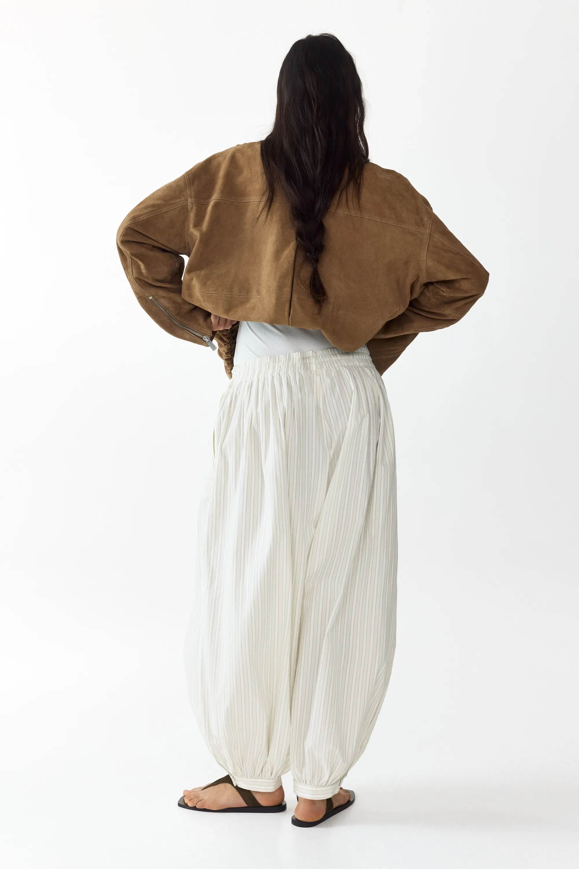 Pantalon en coton avec jambes ballon - Beige clair/rayé