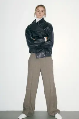 Pantalon chic en twill - Taupe/carreaux — photo 1
