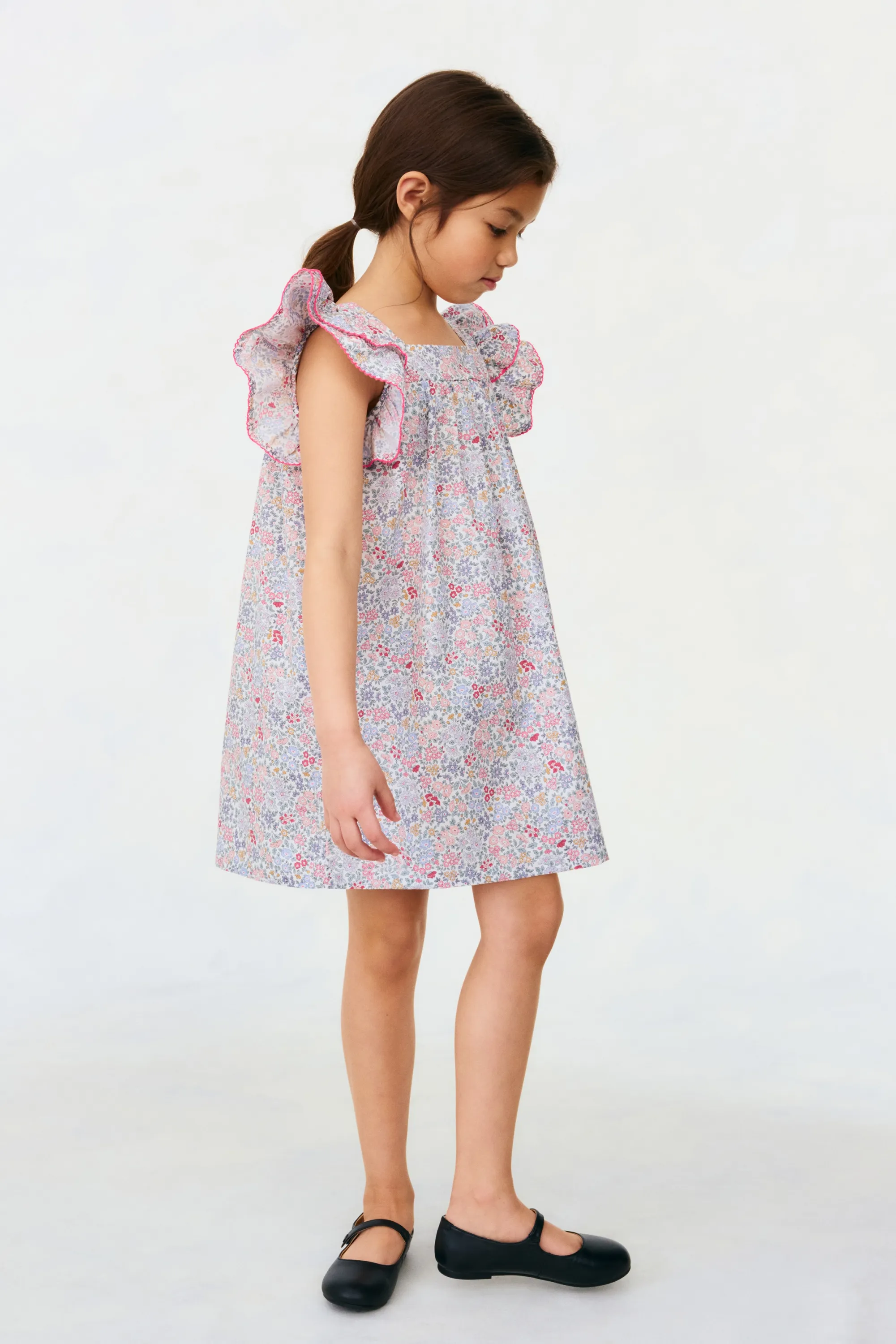 Robe en popeline de coton - Violet clair/fleuri