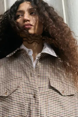Chemise oversize en flanelle - Beige clair/vichy — photo 2