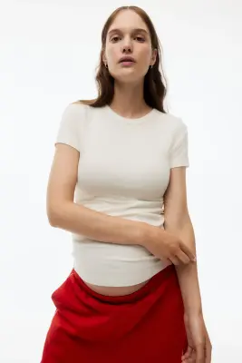 MAMA T-shirt en jersey côtelé - Crème — photo 2