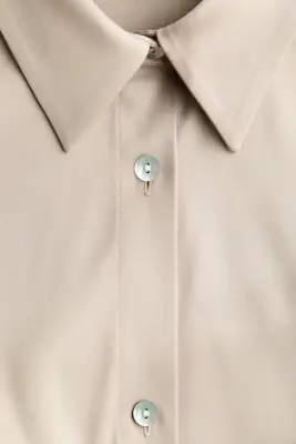 Chemise ajustée en twill - Beige — photo 4