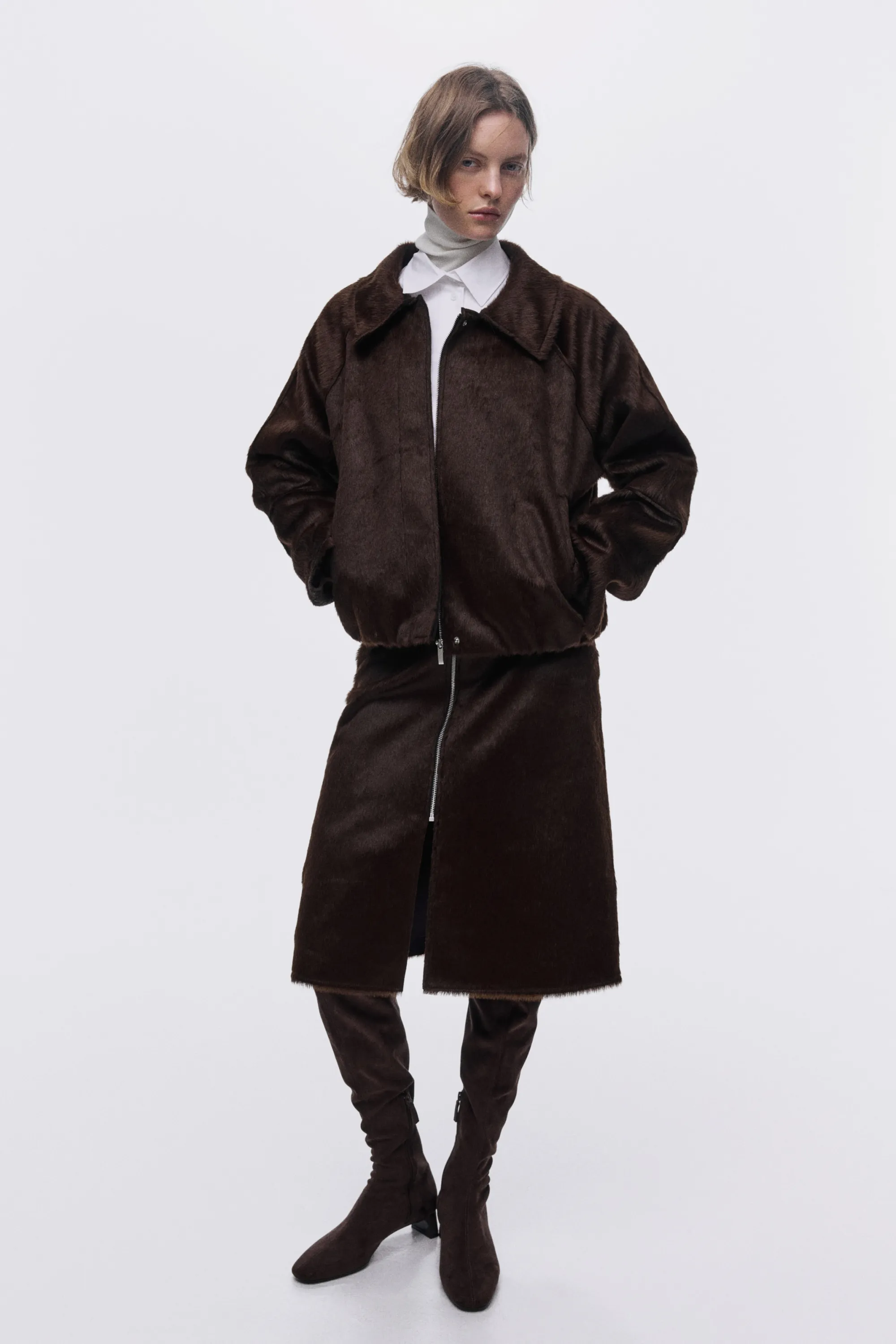 Veste courte avec col - Marron foncé