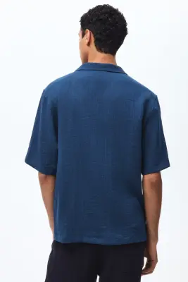 Chemise Relaxed Fit avec col cubain - Bleu foncé — photo 3