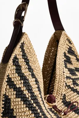 Sac porté épaule en paille - Beige/imprimé zèbre — photo 4