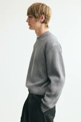 Pull Relaxed Fit en maille côtelée - Gris — photo 2