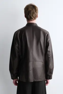 VESTE EN CUIR NAPPA BRILLANT - BRUN FONCÉ — photo 4