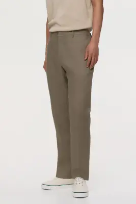 Pantalon de costume Slim Fit en lin - Vert kaki — photo 1