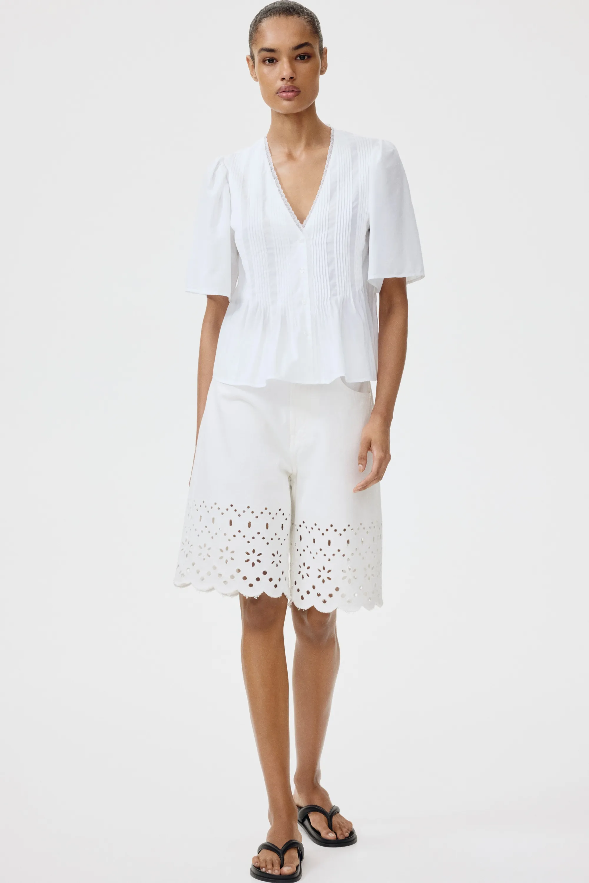 Blouse à plis nervure - Blanc