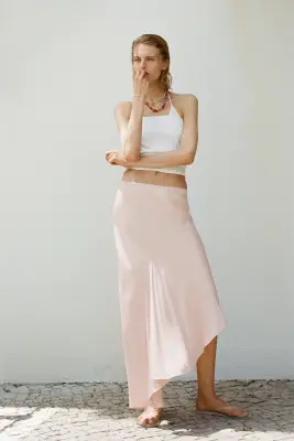 Jupe asymétrique en satin - Rose clair — photo 1