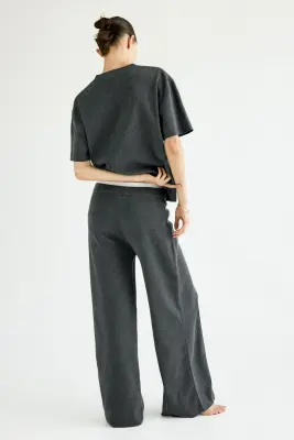 Pantalon large en maille fine - Gris foncé chiné — photo 3