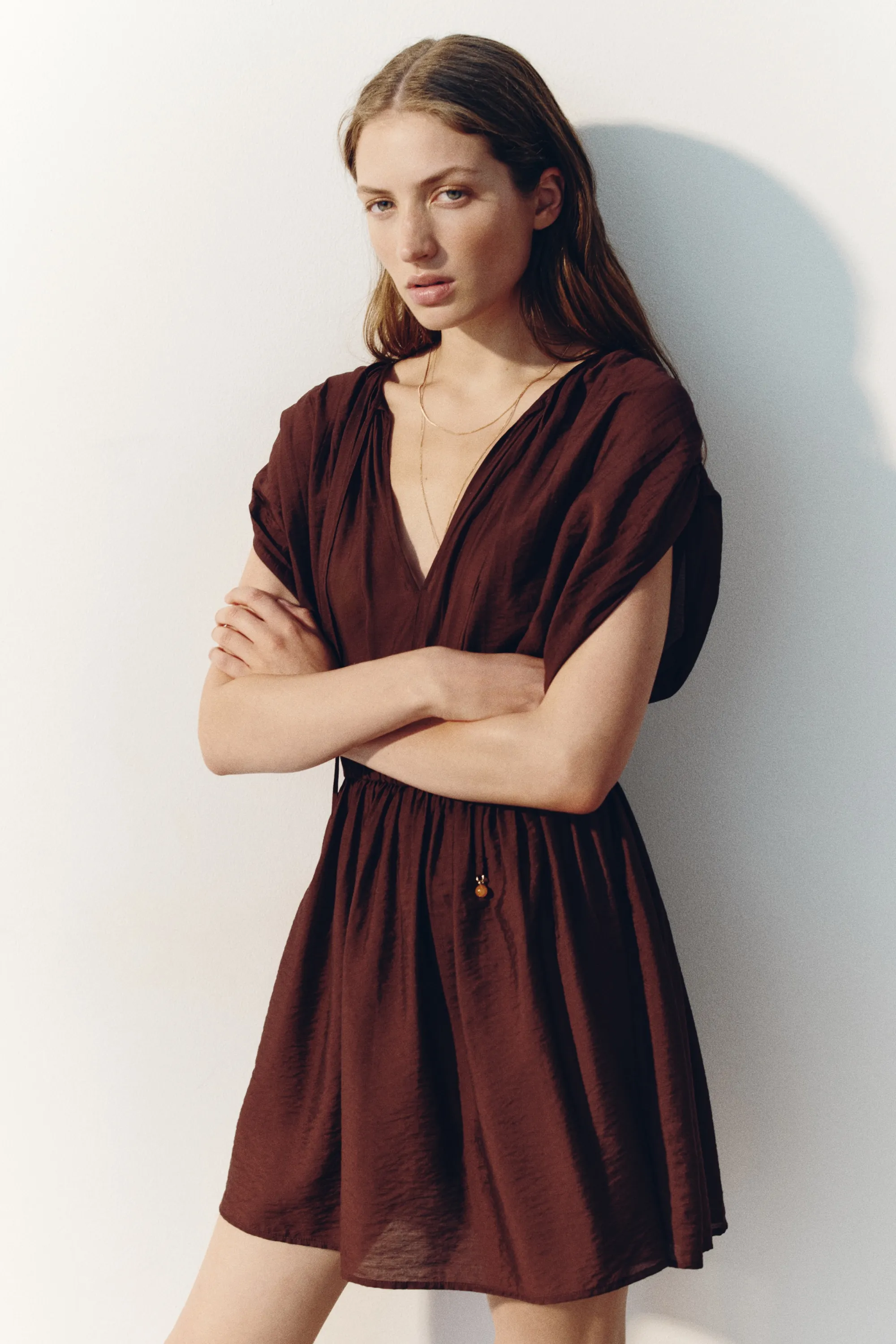 Robe tunique en viscose mélangée - Marron foncé