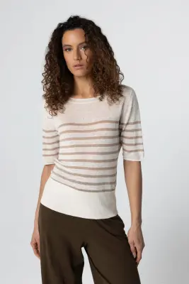 Pull Désert Rayé Col Rond Manches Coudes en Lin — photo 2