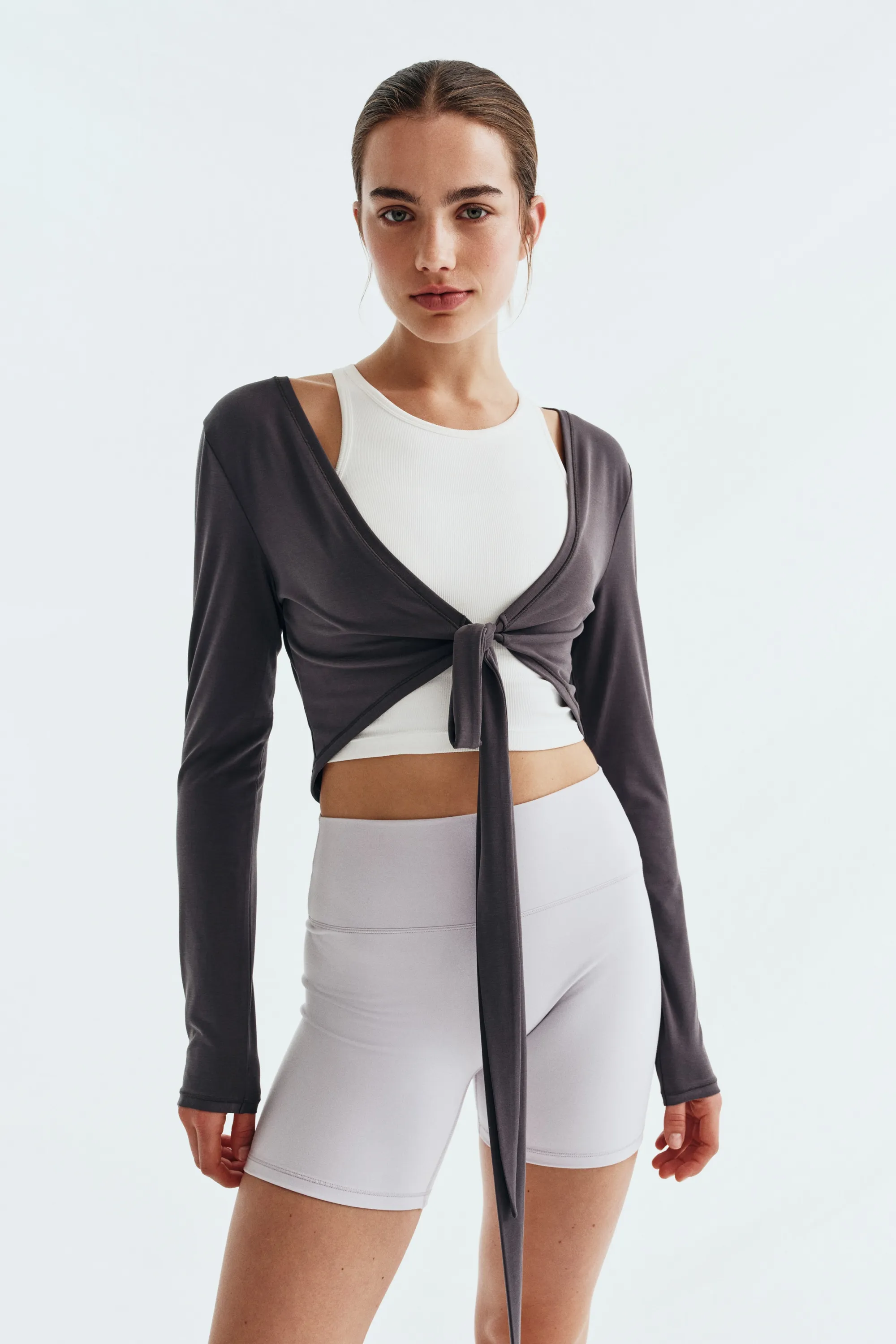 Crop top de yoga à nouer SoftMove™ - Gris ardoise
