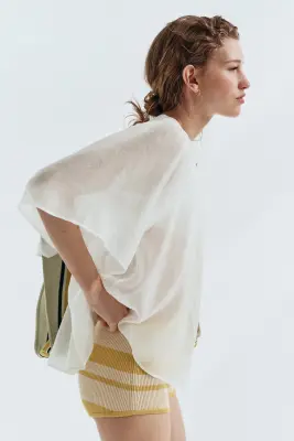 Blouse à manches papillon - Blanc — photo 3