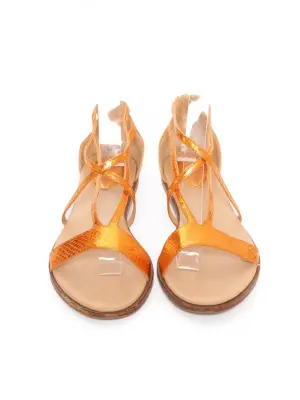 Sandales plates en cuir exotique métallisé orange cuivré Prix boutique 600€ Taille 39 — photo 3