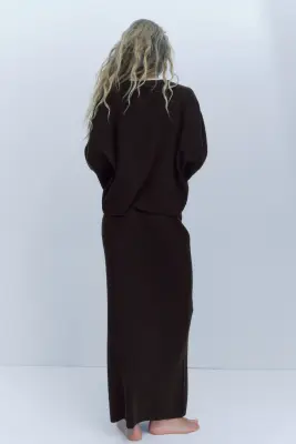 Pull en maille côtelée - Marron foncé — photo 4