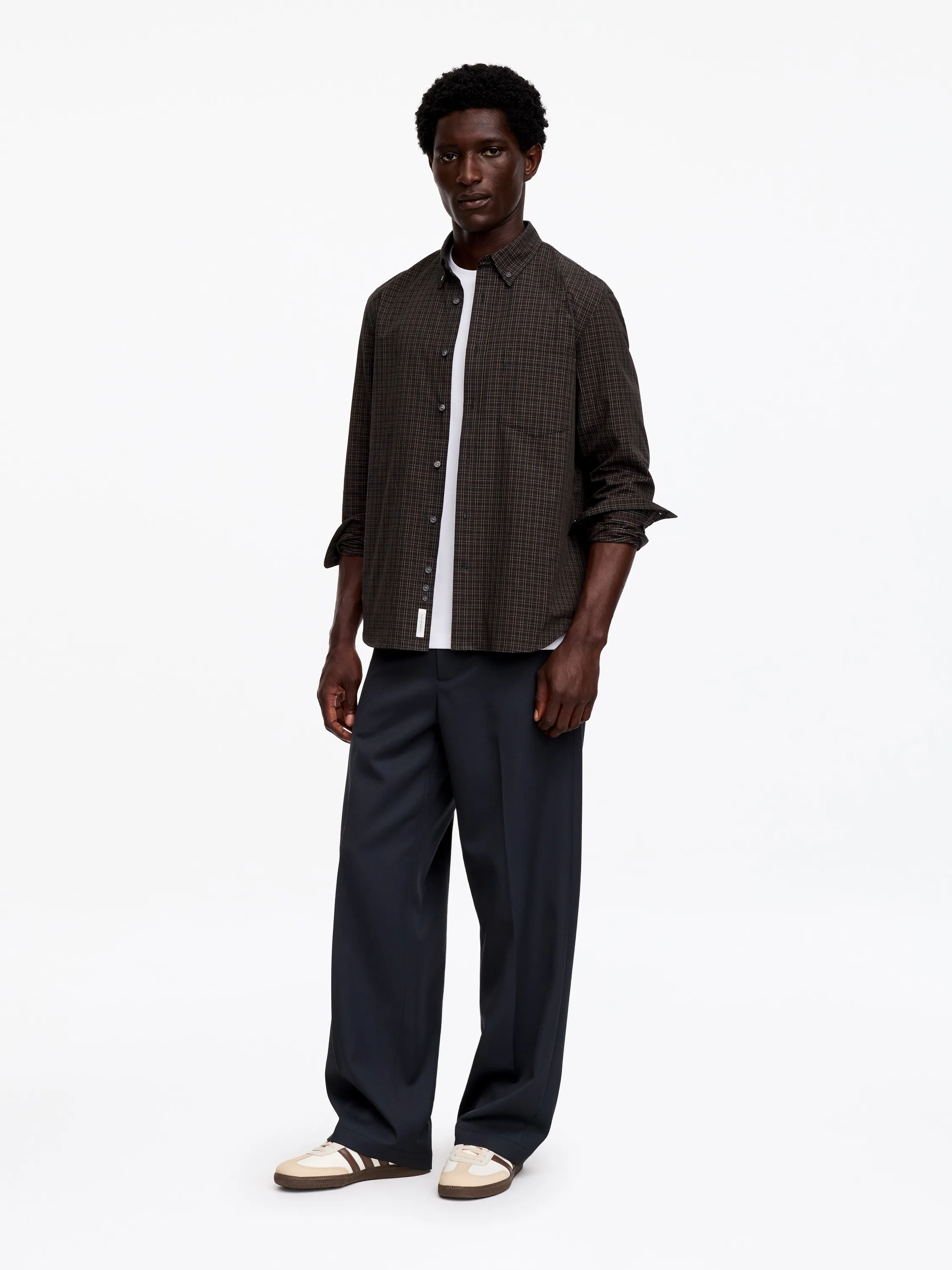Chemise classique en sergé - Bleu foncé/Carreaux