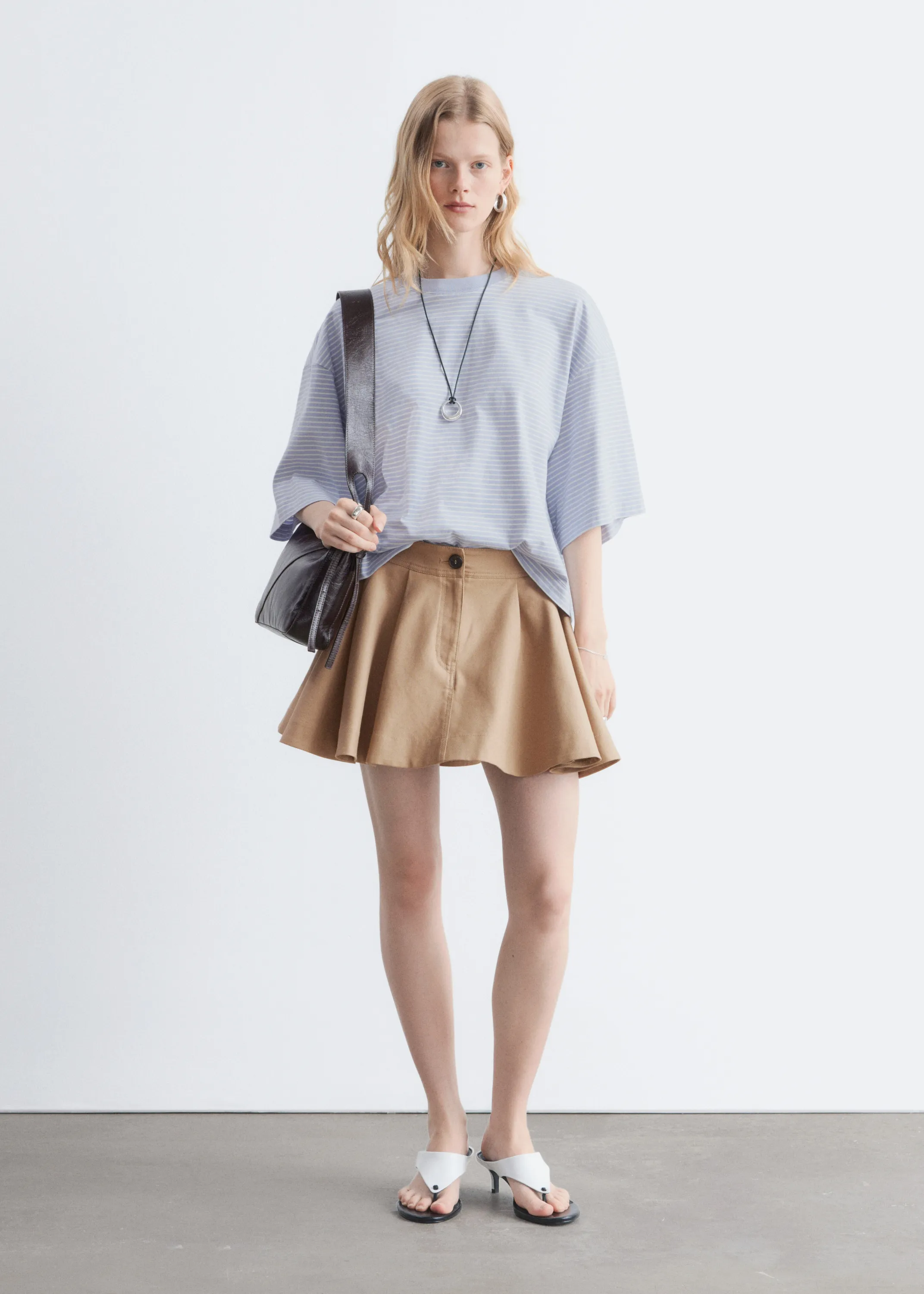 T-shirt oversize rayé en coton - Bleu clair/Blanc