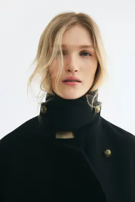 Veste à col entonnoir en laine mélangée - Noir — photo 1