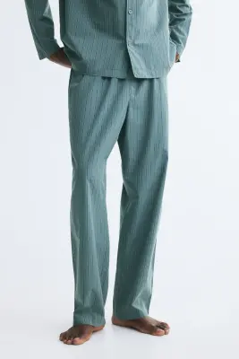 Chemise et pantalon de pyjama en popeline - Turquoise ancien/rayé — photo 3