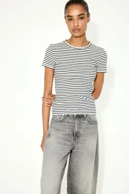 T-shirt côtelé - Blanc/rayé — photo 1