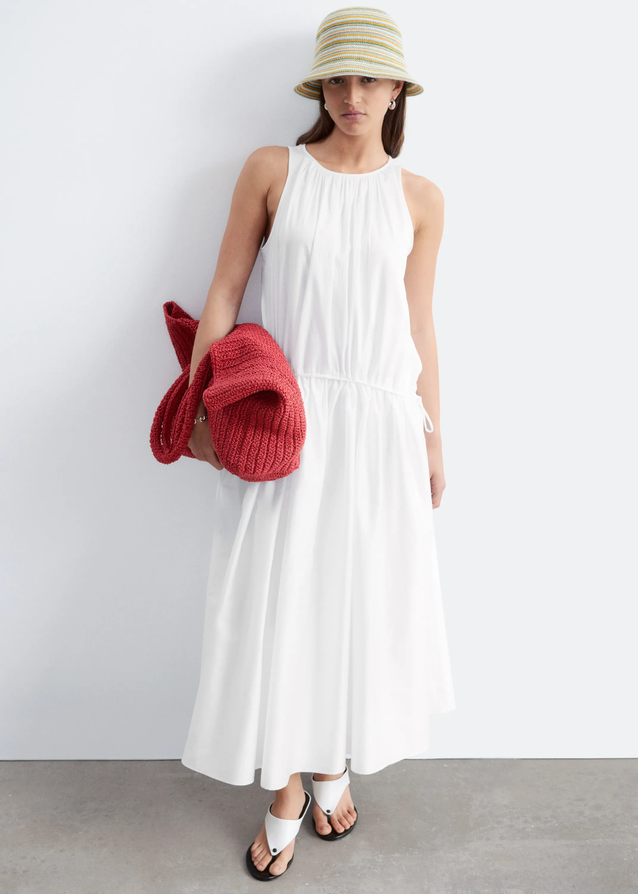 Robe froncée en coton - Blanc