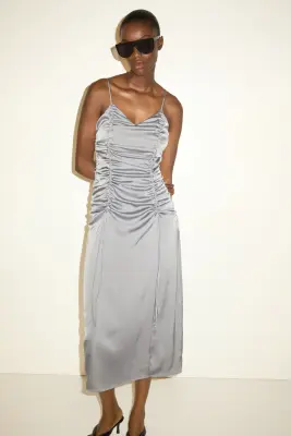 Robe en satin avec cordon de serrage - Gris — photo 1